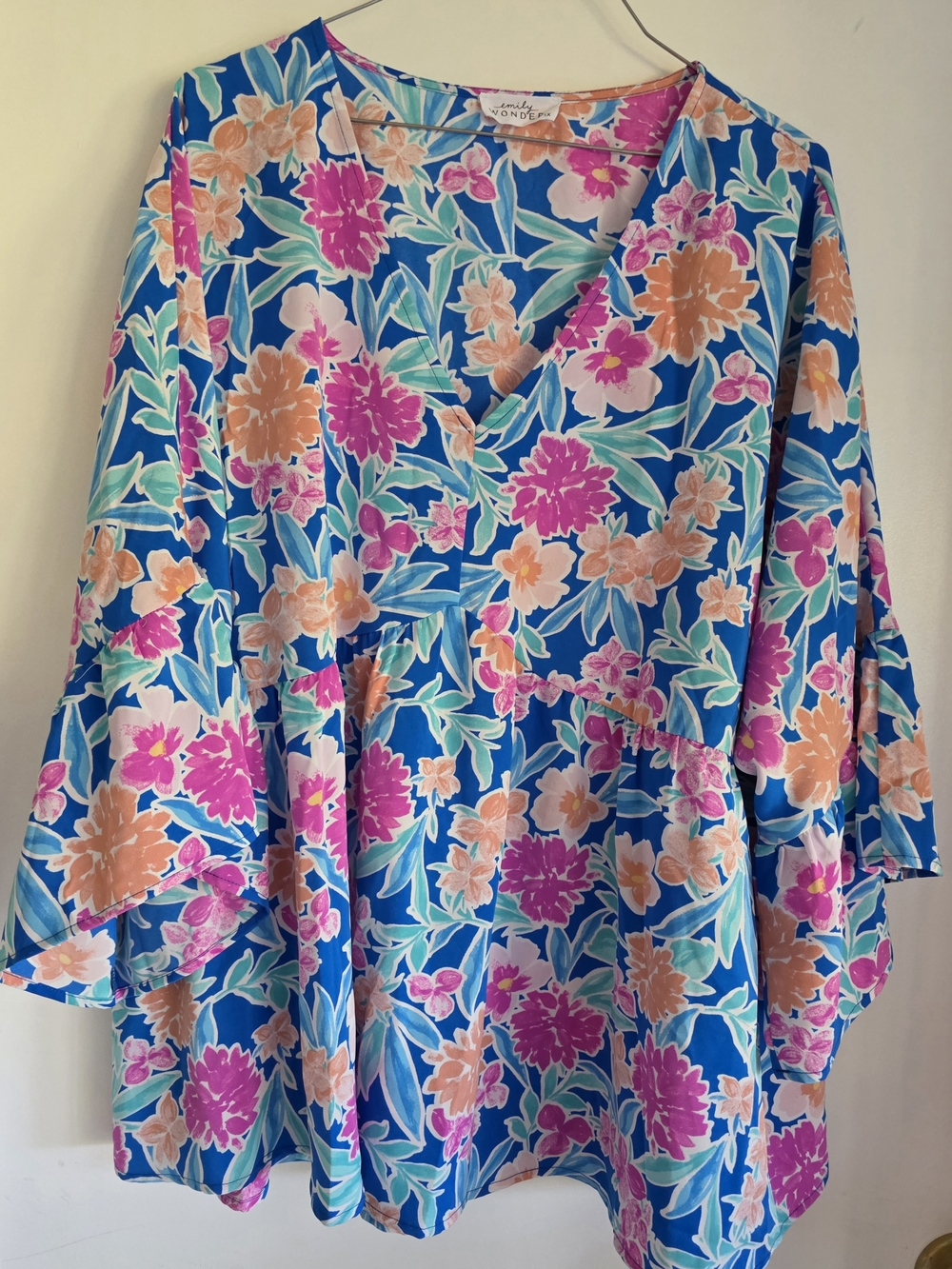 Bright Blue Floral Babydoll Top 1X